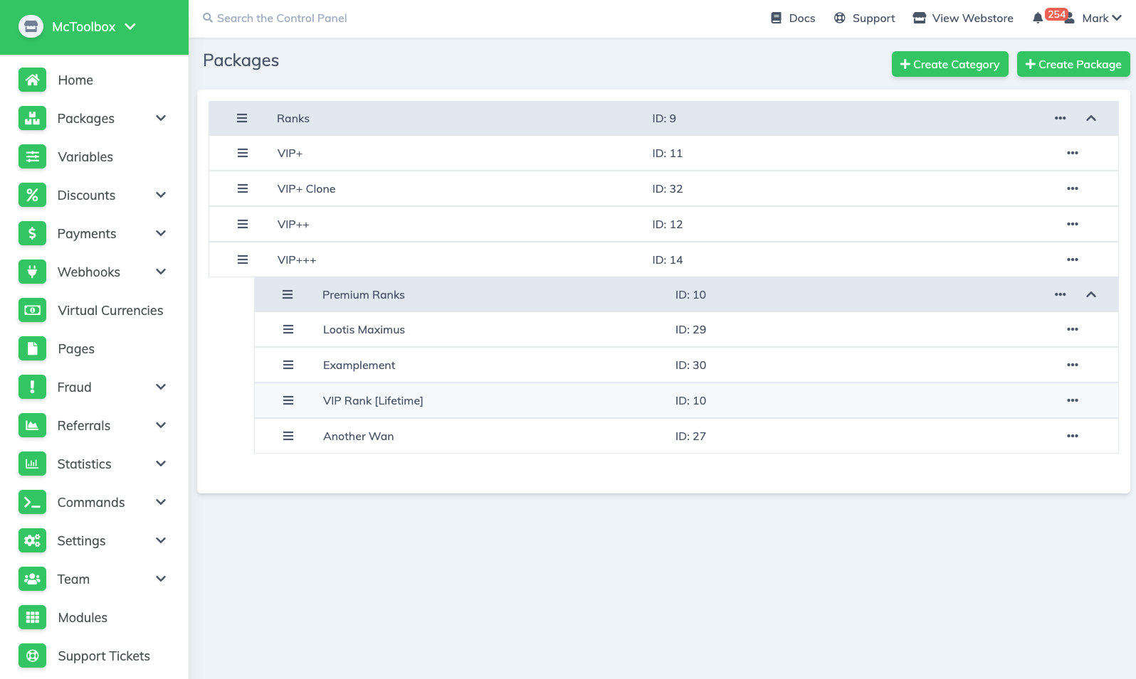 Packages & Categories